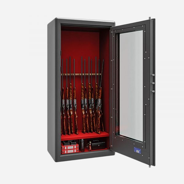 Burton Security Krystal G1 13 Gun Display Gun Safe - RAL9011 Open - Gun Cabinets Online