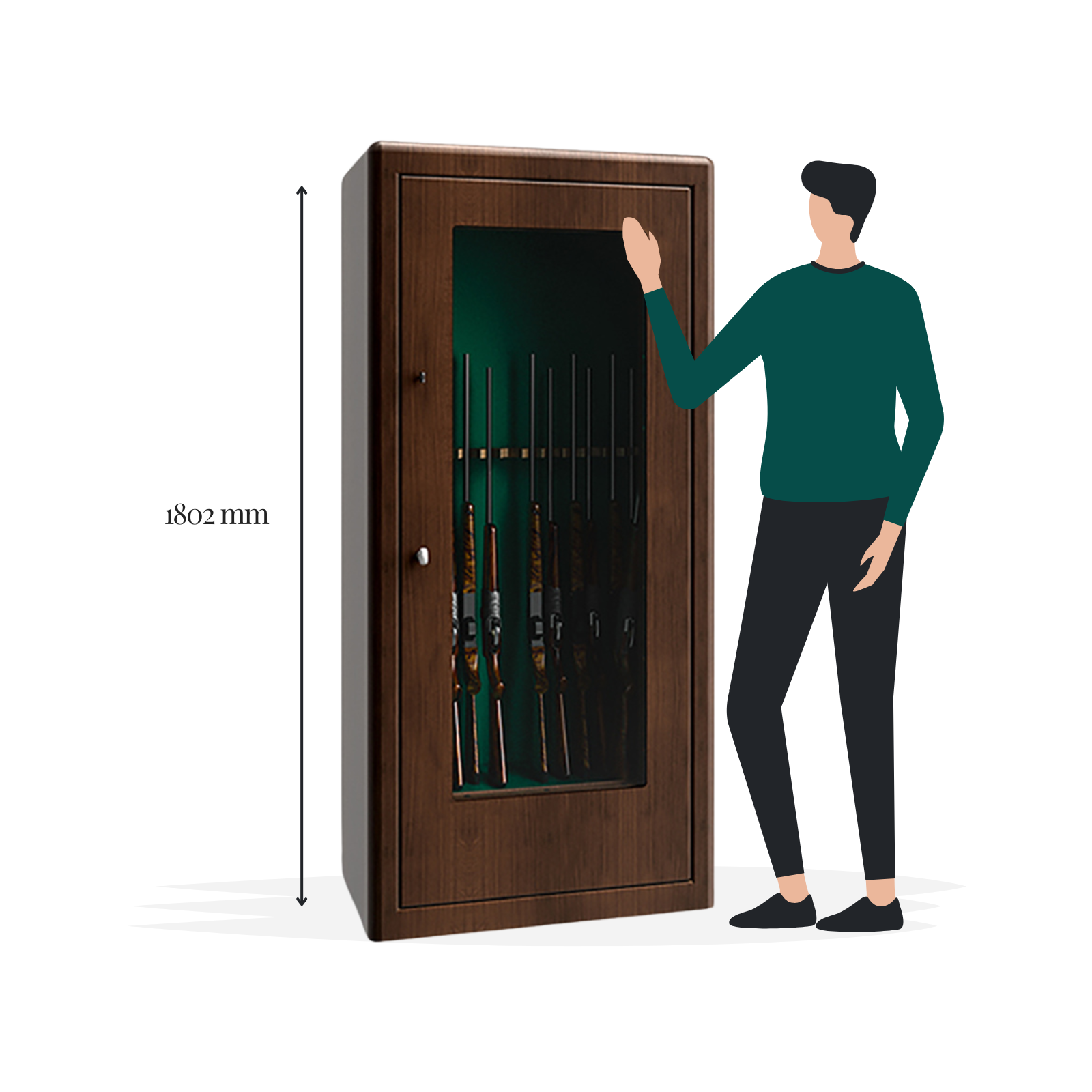 Burton Security Krystal G1 13 Gun Display Gun Safe - Size Image - Gun Cabinets Online