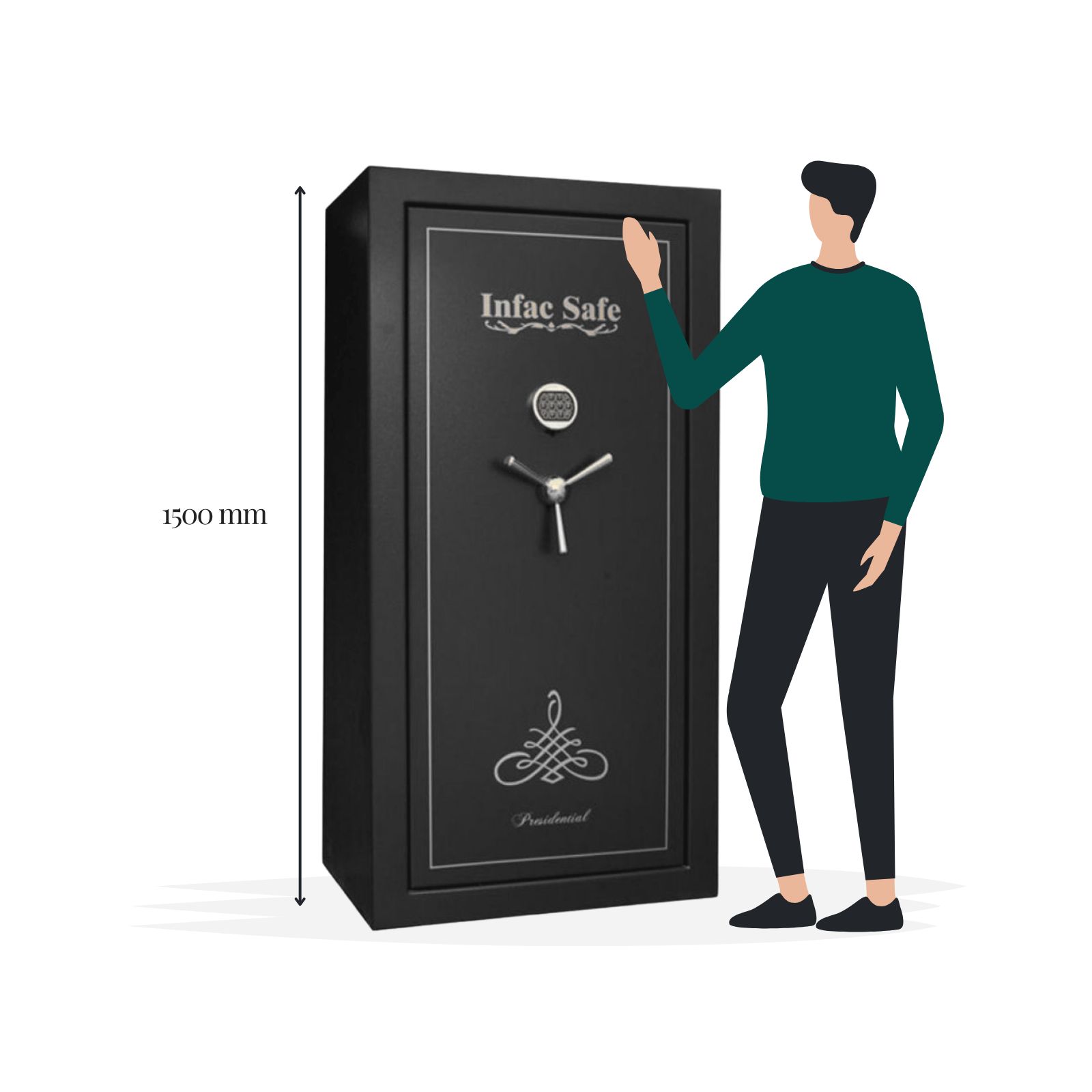 Infac Presidential Fireproof 24 Gun Safe Black - Size Image - Gun Cabinets Online