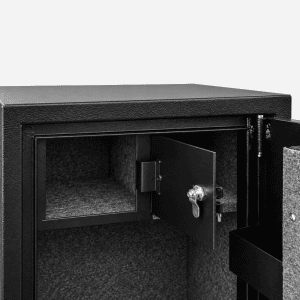 HuntGuard Highlander 18 Gun Digital Keypad Gun Cabinet Safe - Internal Ammunition Locker Door Open